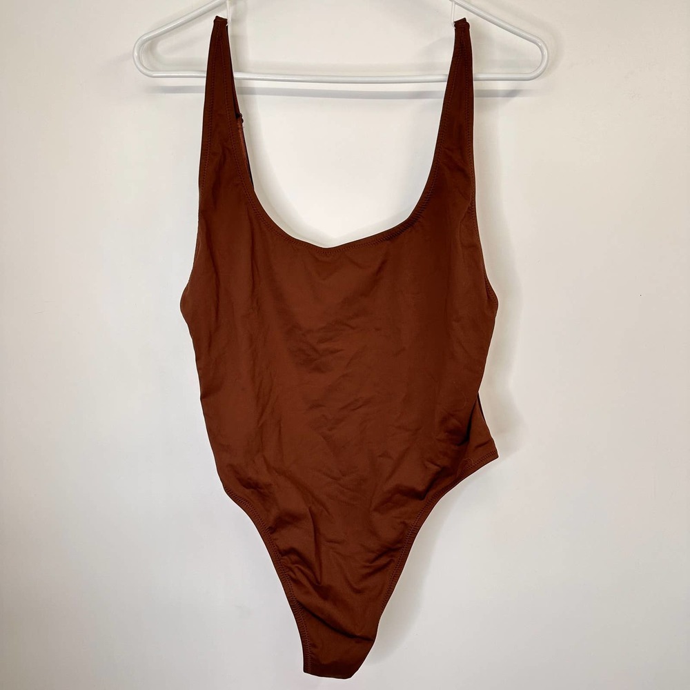 Skims Brown Cocoa Recycled Swim Scoop Neck One Piece Swimsuit Nwt Size XL